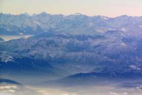 The Bavarian Alps seen from an aeroplane above Munich
