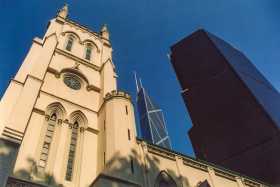 Old and new - St John's Cathedral surrounded by skyscrapers