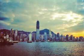 Hong Kong Central at dusk from the Kowloon Star Ferry terminal