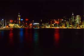 The exciting night skyline of Hong Kong Central from Kowloon