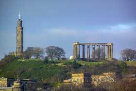 A view of Calton Hill in Edinburgh from the castle