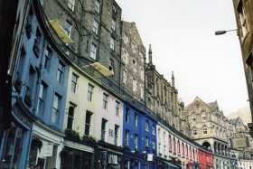 Colourful Victoria Street, near the Grassmarket in Edinburgh