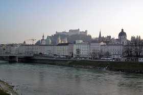 A view of Salzburg and the Festung Hohensalzburg from across the Salzach river