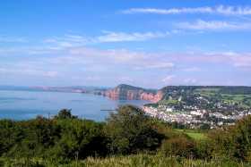 A view of Sidmouth and red cliffs from Salcombe Hill