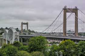 Brunel's Royal Albert Bridge and the modern Tamar Bridge over the River Tamar, linking Cornwall to Devon