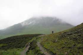 A bleak start to the day shown by Causey Pike, shrouded in cloud