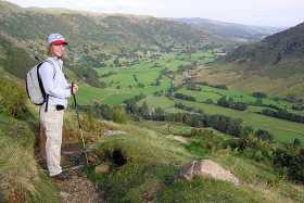 Heather on the walk down into Langdale