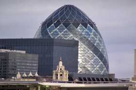 The distinctive new Swiss Re office block, affectionately known as the Gherkin