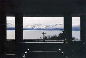 The view from inside the Church of the Good Shepherd at Lake Tekapo