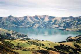 The picturesque volcanic harbour at Akaroa near Christchurch