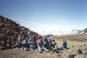 Lunchtime at the huge summit cairn on Veslefjell