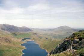 Looking north over Llyn Llydaw to Glyder Fach and Moel Siabod